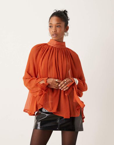 Blusa accollata trasparente color ruggine con polsini allacciati - ASOS DESIGN - Modalova