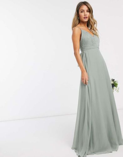 Bridesmaid - Vestito lungo allacciato in vita con spalline sottili e corpetto arricciato - ASOS DESIGN - Modalova