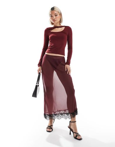 Gonna lunga trasparente in chiffon bordeaux con bordo in pizzo - ASOS DESIGN - Modalova