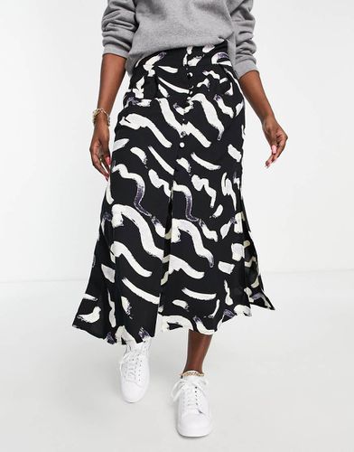 Gonna midi con bottoni e stampa a macchie monocromatica - ASOS DESIGN - Modalova