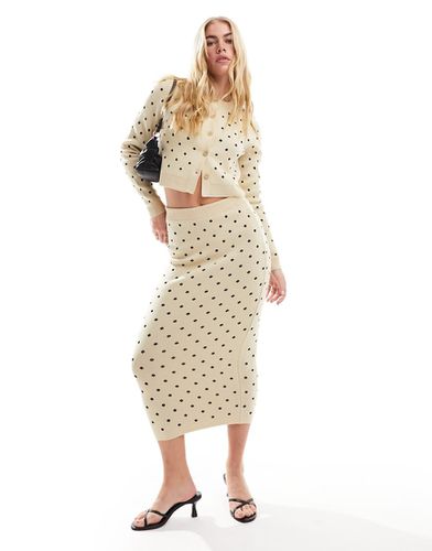 Gonna midi in maglia jacquard color crema a pois in coordinato - ASOS DESIGN - Modalova