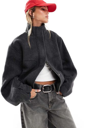 Giacca bomber elegante antracite spazzolato con collo a imbuto - ASOS DESIGN - Modalova