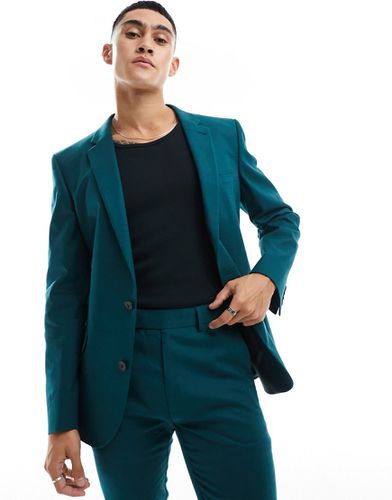 Giacca da abito super skinny in misto lino -azzurro - ASOS DESIGN - Modalova