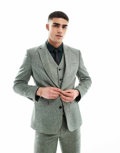 Giacca da abito slim in tweed di misto lana bottiglia - ASOS DESIGN - Modalova