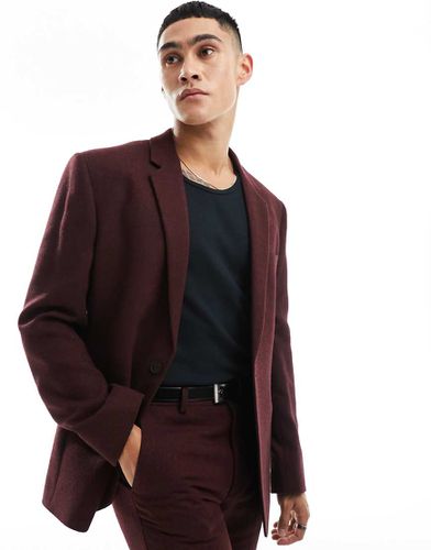 Giacca da abito slim in twill di misto lana bordeaux - ASOS DESIGN - Modalova