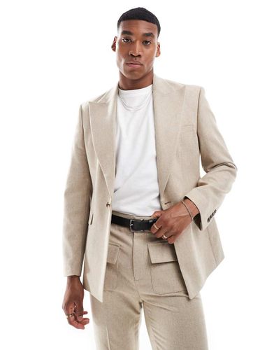 Giacca da abito slim stile anni '70 con revers in misto lana beige - ASOS DESIGN - Modalova