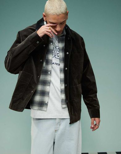 Giacca harrington oversize effetto velluto con colletto a contrasto - ASOS DESIGN - Modalova