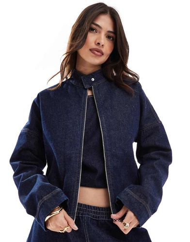 Giacca in denim indaco con colletto stile biker - ASOS DESIGN - Modalova