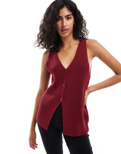 Gilet in maglia bordeaux taglio lungo con scollo a V - ASOS DESIGN - Modalova