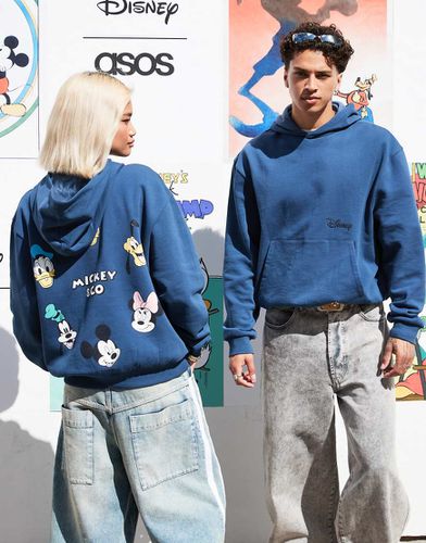 Disney - Felpa con cappuccio oversize blu con stampa di Topolino e amici - ASOS DESIGN - Modalova