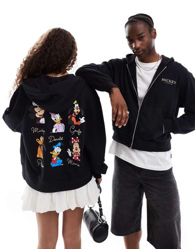 Disney - Felpa con cappuccio unisex oversize nera con zip e stampe "Mickey Mouse & Friends" - ASOS DESIGN - Modalova