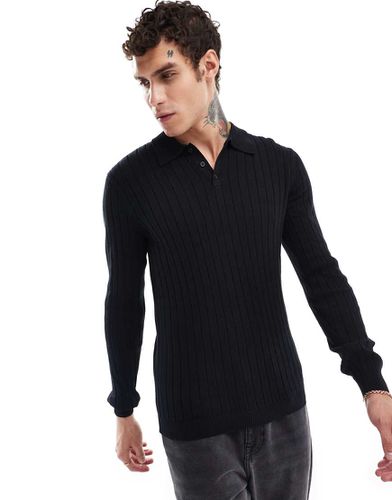 Essential - Maglione attillato in maglia a coste con colletto stile polo - ASOS DESIGN - Modalova