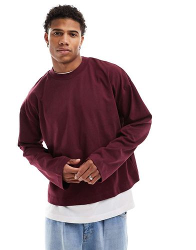 Essential - T-shirt oversize a maniche lunghe squadrata pesante 240 gsm bordeaux - ASOS DESIGN - Modalova