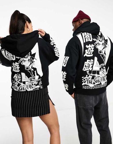 Felpa con cappuccio oversize unisex nera e bianca con stampe "Yu-Gi-Oh" su licenza - ASOS DESIGN - Modalova