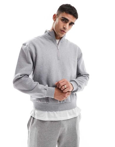 Felpa oversize squadrata premium pesante 400 gsm mélange con zip corta - ASOS DESIGN - Modalova