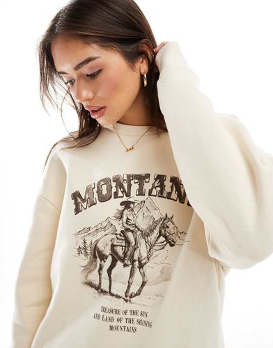 Felpa spazzolata écru con grafica "Montana" - ASOS DESIGN - Modalova