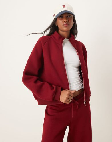 Felpa pesante bordeaux con zip e scollo a imbuto in coordinato - ASOS DESIGN - Modalova