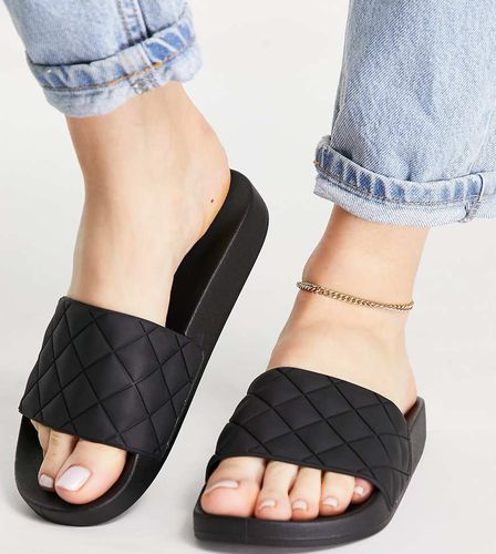 Flare - Sliders nere trapuntate a pianta larga - ASOS DESIGN - Modalova