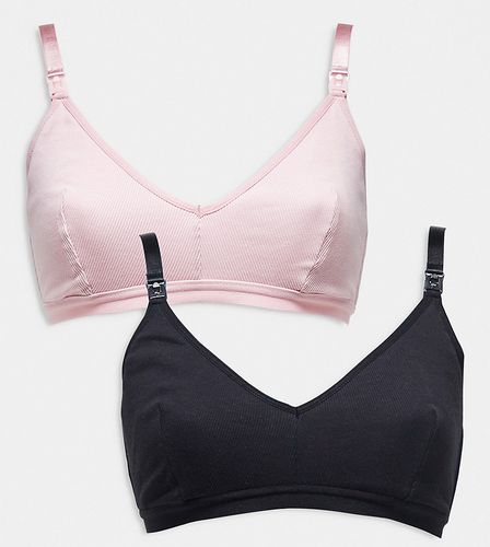 ASOS DESIGN Maternity - Confezione da 2 reggiseni in cotone a coste nero e rosa - ASOS Maternity - Modalova