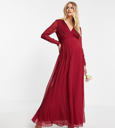 ASOS DESIGN Maternity - Vestito lungo da damigella arricciato in vita a maniche lunghe con gonna a pieghe - ASOS Maternity - Modalova