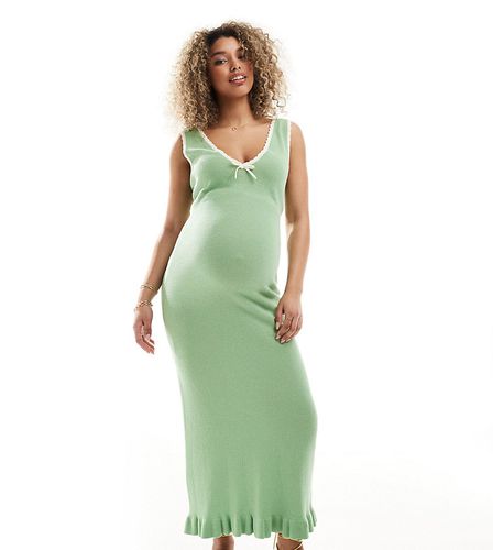 ASOS DESIGN Maternity - Vestito lungo in maglia verde e crema con lavorazione a punto riso e finiture a contrasto - ASOS Maternity - Modalova