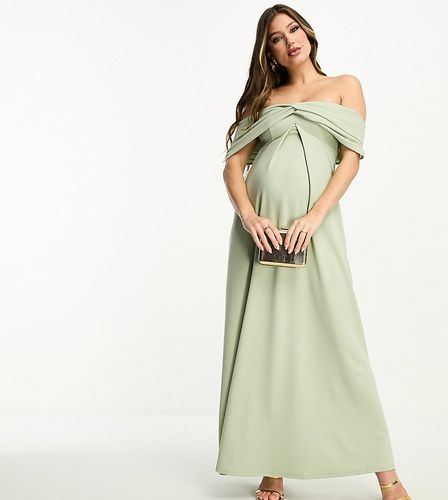 ASOS DESIGN Maternity - Vestito lungo salvia con spalle scoperte e scollo alla Bardot attorcigliato - ASOS Maternity - Modalova