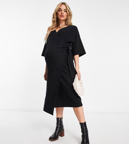 ASOS DESIGN Maternity - Vestito maglia midi super morbido a portafoglio con cintura - ASOS Maternity - Modalova