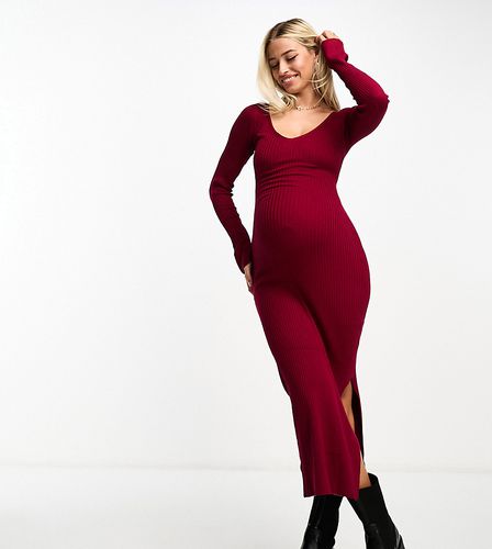 ASOS DESIGN Maternity - Vestito midi in maglia scuro a coste con scollo a V - ASOS Maternity - Modalova