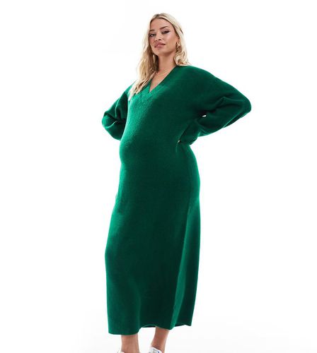 ASOS DESIGN Maternity - Vestito scuro in maglia con scollo a V e gonna al polpaccio - ASOS Maternity - Modalova