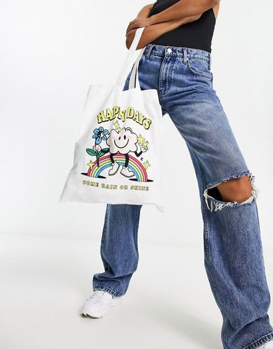 Maxi borsa in cotone colore naturale con stampa "Happy Days" - ASOS DESIGN - Modalova