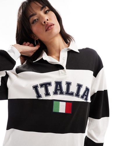 Maglia da rugby bianca e nera a righe con grafica "Italia" ricamata - ASOS DESIGN - Modalova