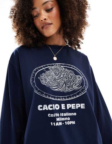 Maglietta a maniche lunghe stile skater color con stampa grafica "Cacio e Pepe" - ASOS DESIGN - Modalova