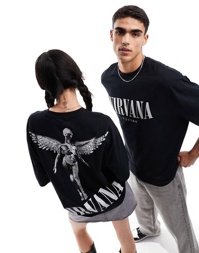 Maglietta unisex oversize nera con cappuccio e stampa dei Nirvana - ASOS DESIGN - Modalova