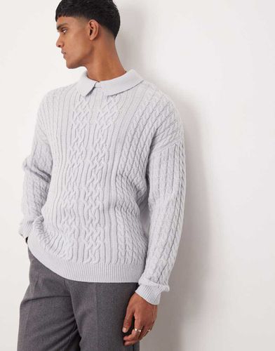 Maglione comodo lavorato a trecce con colletto stile polo - ASOS DESIGN - Modalova