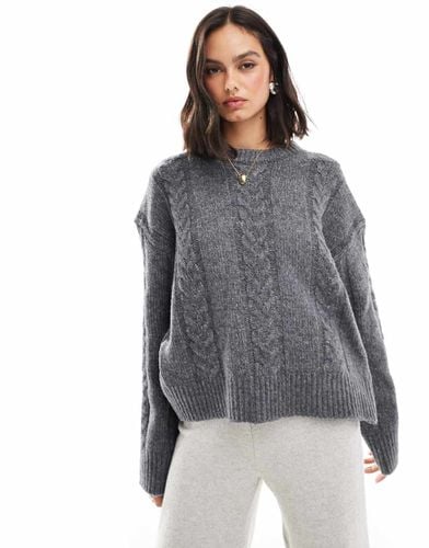 Maglione girocollo antracite a trecce - ASOS DESIGN - Modalova