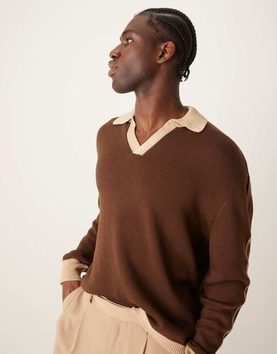 Maglione in misto cotone beige e con colletto e polsini a contrasto - ASOS DESIGN - Modalova