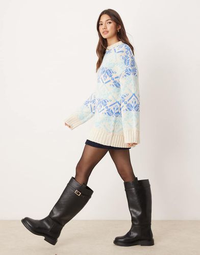 Maglione oversize accollato con motivo Fair Isle color blu e crema - ASOS DESIGN - Modalova