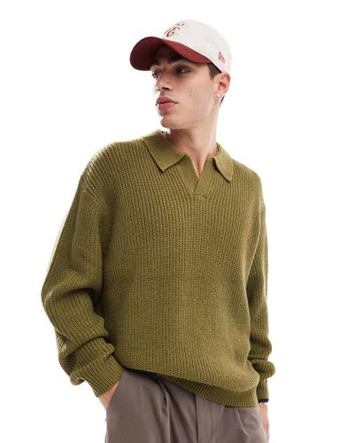 Maglione oversize lavorato a coste inglesi con intaglio sul collo kaki - ASOS DESIGN - Modalova