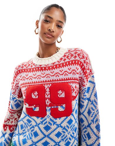 Maglione natalizio oversize blu e rosso con motivo patchwork Fair Isle - ASOS DESIGN - Modalova