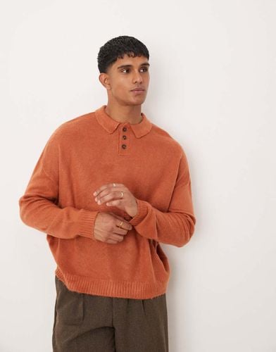 Maglione stile polo oversize squadrato color ruggine testurizzato spazzolato - ASOS DESIGN - Modalova