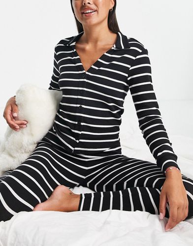 Mix & Match - Camicia del pigiama a coste nera con righe bianche - ASOS DESIGN - Modalova