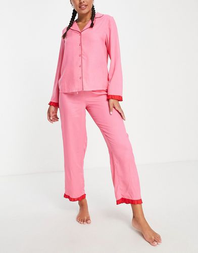 Mix & Match - Pantaloni del pigiama in modal e rossi con volant a contrasto - ASOS DESIGN - Modalova