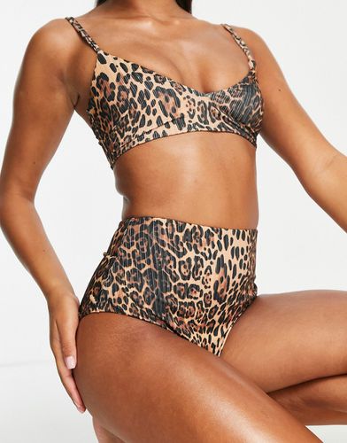 Mix & Match - Slip bikini a vita alta a coste con stampa leopardata - ASOS DESIGN - Modalova