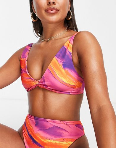 Mix and Match - Crop top bikini incrociato con stampa tramonto effetto marmo - ASOS DESIGN - Modalova