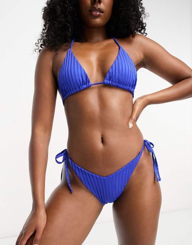 Mix and Match - Slip bikini a V con allacciatura laterale cobalto a coste - ASOS DESIGN - Modalova