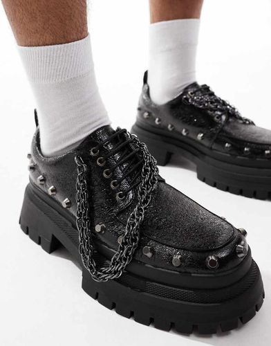 Scarpe stringate nere con suola spessa e dettagli argentati in metallo - ASOS DESIGN - Modalova