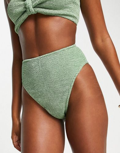 Slip bikini sgambati mix & match a vita alta stropicciati kaki - ASOS DESIGN - Modalova