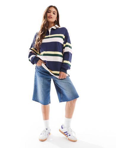 ASOS DESIGN - Polo oversize a maniche lunghe in pile a righe - Cotton:On - Modalova