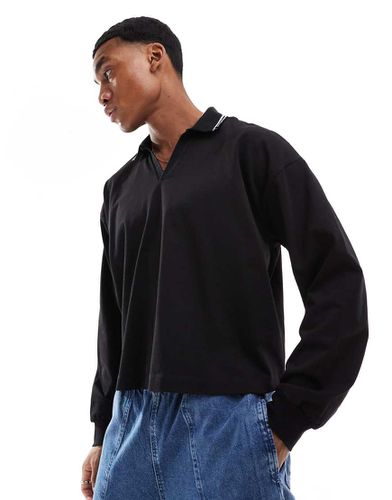 Polo oversize squadrata nera con profili a contrasto sul colletto - ASOS DESIGN - Modalova