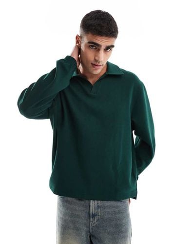 Polo stile rugby in twill di jersey oversize verde scuro - ASOS DESIGN - Modalova